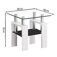 Белый лаковый журнальный столик Signal Lisa D 60x60x45см квадратной формы с тонированной полкой для спальни