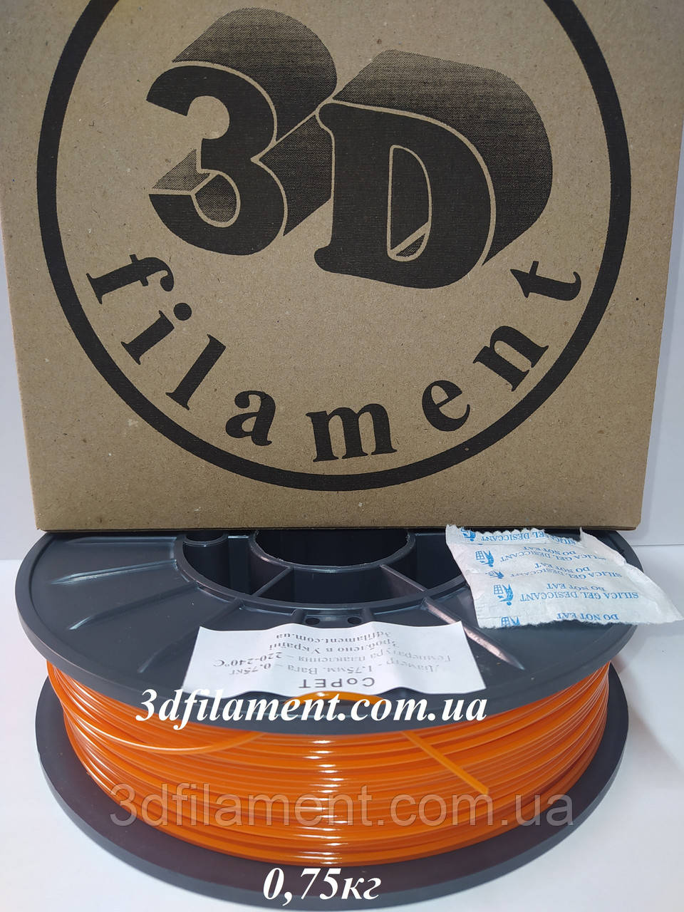 Пластик PetG (Copet) напівпрозорий помаранчевий1,75mm 0,75кг, фото 1