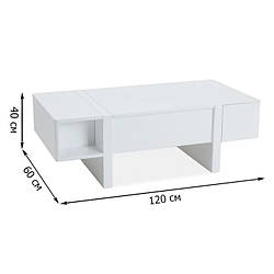 Журнальний стіл прямокутний білого кольору Signal Mido 120х60х40см з двома ящиками і жене стільницею