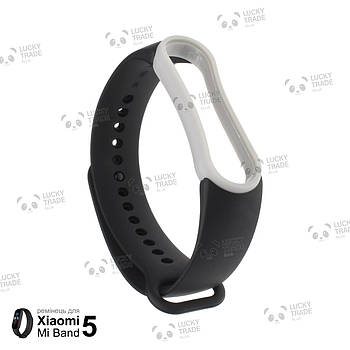Ремінець Xiaomi Mi Band 5 силіконовий двоколірний браслет з рамкою miband Чорний / Сірий 1011P