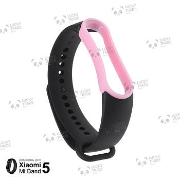 Ремінець Xiaomi Mi Band 5 силіконовий двоколірний браслет з рамкою miband Чорний / Рожевий 1011P