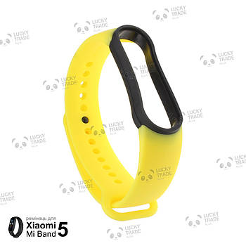 Ремінець Xiaomi Mi Band 5 силіконовий двоколірний браслет з рамкою miband Жовтий / Чорний 1011P