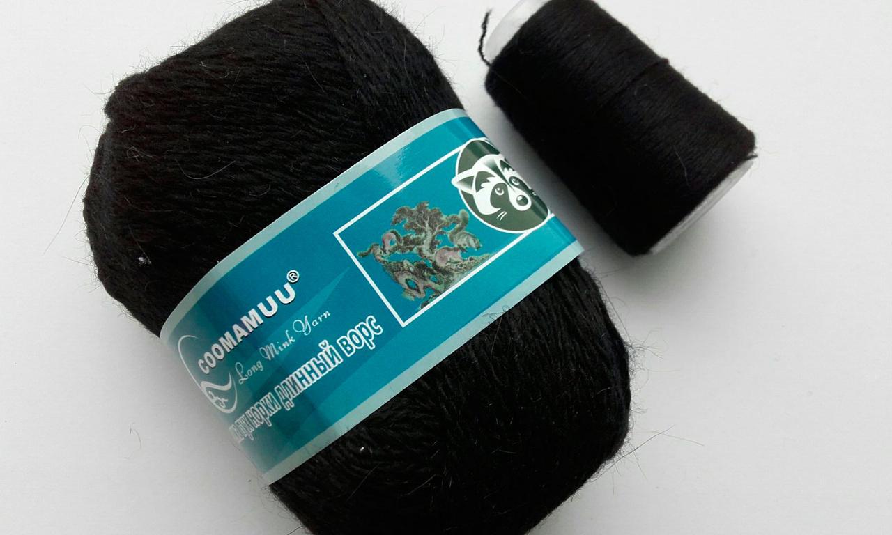 Пряжа Пух норки Китай COOMAMUU колір 811 чорний, фото 1