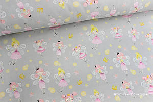 Ткань Преміум бавовна Феї на сірому