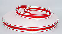 Лента репсовая, ширина 20 мм красный/белый/серебро 50 метров