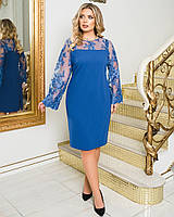 Вечернее женское платье Синее с длинным рукавом Больших размеров