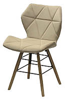Мягкий стул со спинкой Greg Q бежевый B-1005 бархат на деревянных буковых ножках, дизайн Charles Eames
