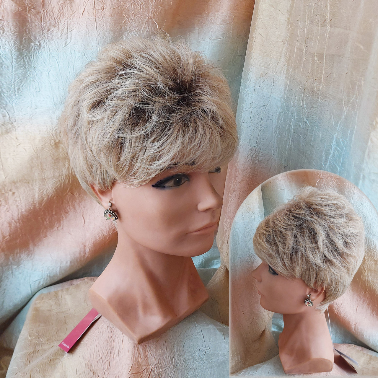 Коротка перука из термоволокна омбре платиновий 2763t-Y928H, фото 1