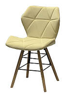 Мягкий стул со спинкой Greg Q молочный B-1020 бархат на деревянных буковых ножках, дизайн Charles Eames