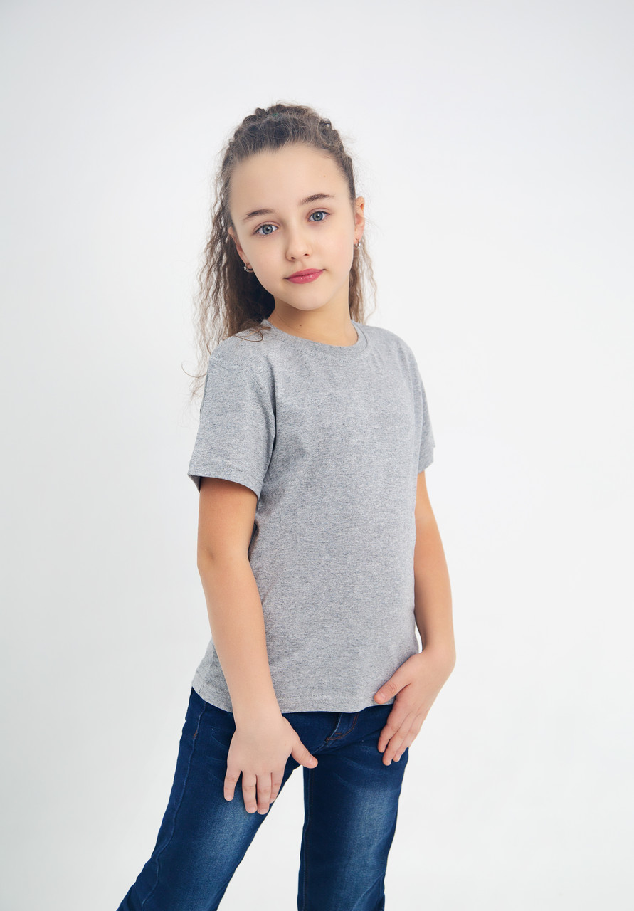 Детская футболка универсальная однотонная свободного силуэта 116-122,128-134,140-146 100% хлопок МЕЛАНЖ - фото 1 - id-p1115927268