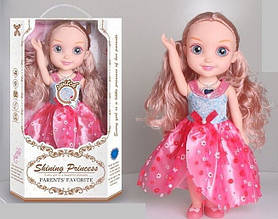 Музична лялька YL 005 A-2, 34 см, з аксесуарами в ошатному рожевому платті з довгим волоссям