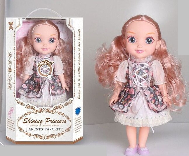 Лялька зі звуком і світлом YL 005 A-1, 34 см, з великими очима, довгим волоссям, у комплекті гребінець, фото 1
