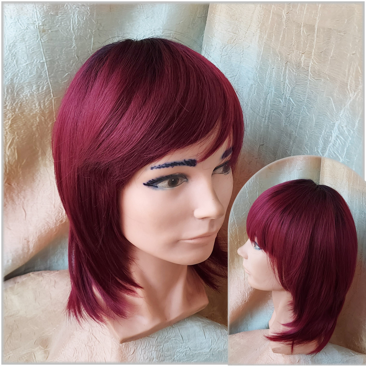 Перука каскад  італійка з термоволокна омбре яркий бургунд EVRO-ТТ1В/900, фото 1