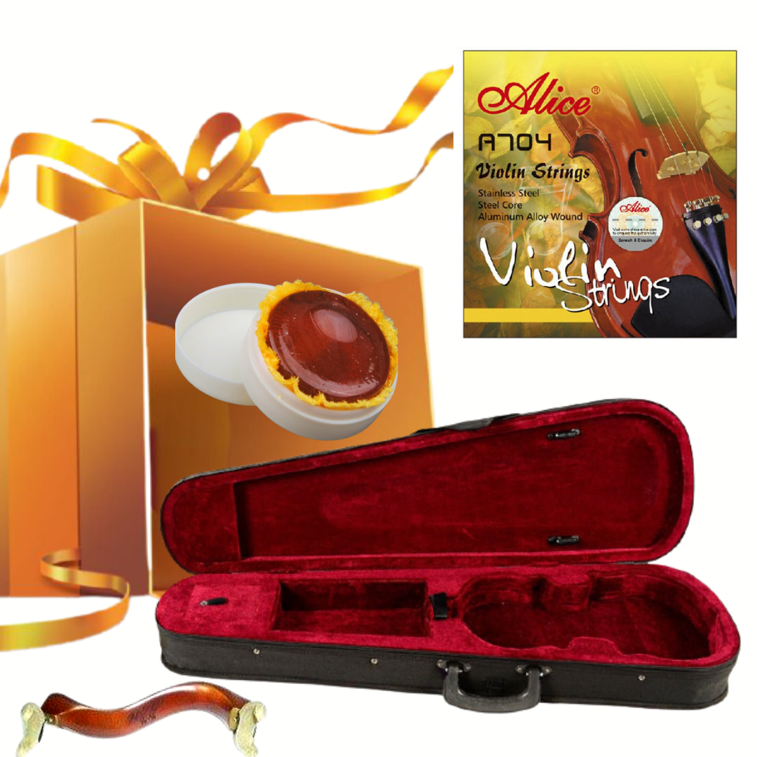 Кофр для скрипки Rafaga розмір 4/4 червоний оксамит+місток+струни+каніфоль, фото 1