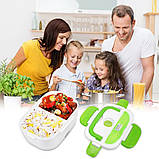 Ланчбокс з підігрівом 2 в 1 від мережі і від прикурювача 220V 12V Зелений харчовий термос ланч бокс для їжі, фото 3