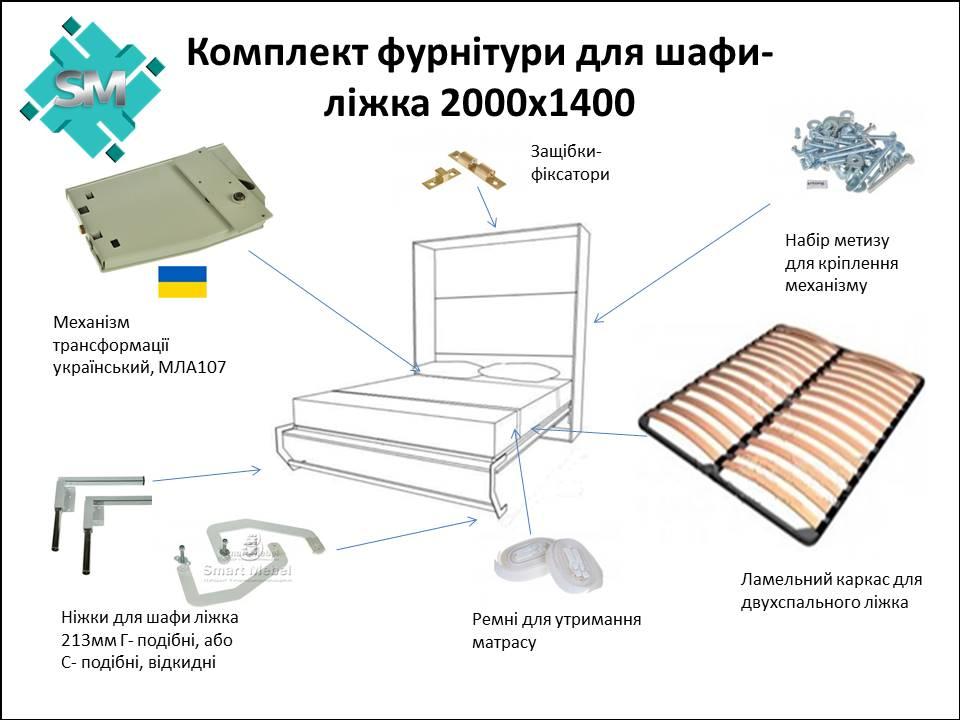 Комплект шафа - ліжка двоспальна, мех. МЛА107