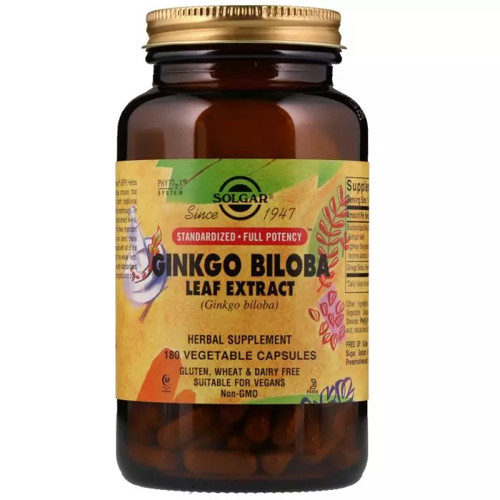 Экстракт Листьев Гинкго Билобы, Ginkgo Biloba Leaf Extract, Solgar, 180 гелевых капсул - фото 1 - id-p1253621446