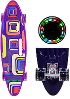 Пенни борд Penny Board SC20601-3 60*17 см Фиолетовиый металл.крепления, колеса PU светятся, с ручкой