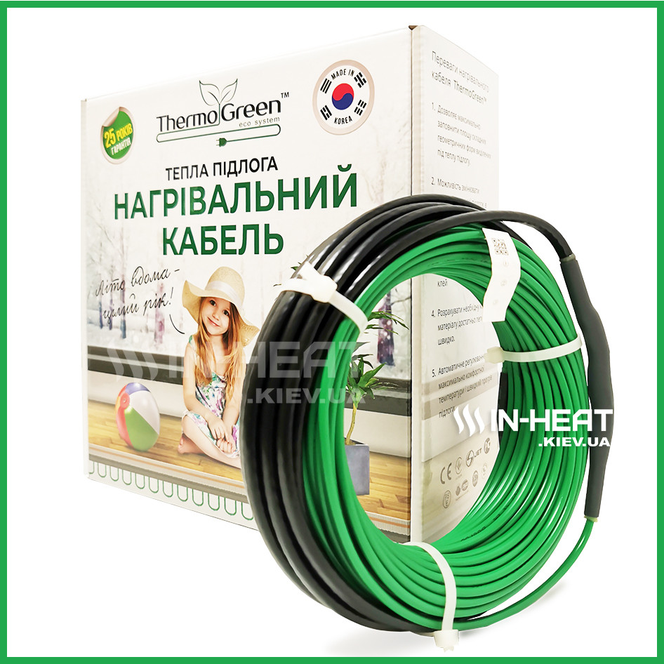 Нагрівальний кабель ThermoGreen CT20 / 10 м / 200 Вт / двохжильний / тепла підлога під плитку