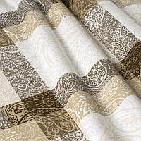 Декоративная ткань для штор, подушек, скатертей, мебельных чехлов коричневая крупная клетка вензель Турция