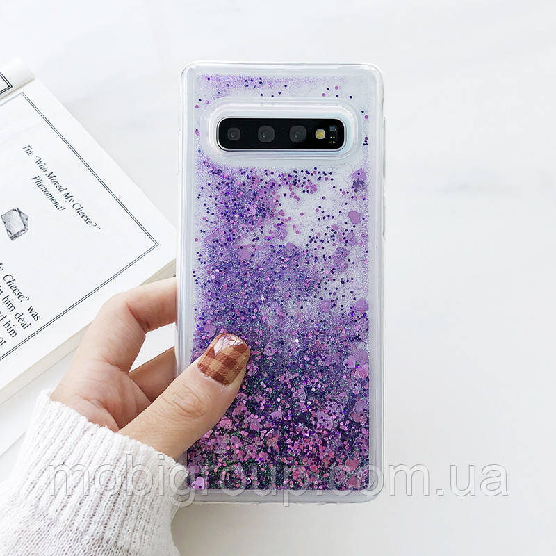 Чохол із сердечками та блискітками в рідини для Samsung Galaxy S10 Plus, Фіолетовий