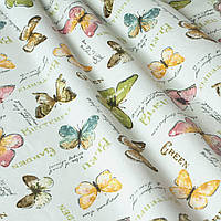 Декоративная ткань для штор, подушек, скатертей, мебельных чехлов, бабочки цветные пастель Турция