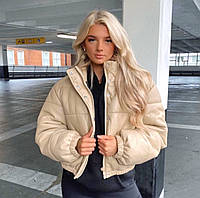Трендовая женская куртка «пуффер» из эко-кожи на силиконе (Норма)
