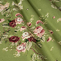 Декоративна тканина для штор, подушок, скатертин, меблевих чохлів, квіти на зеленому тлі тефлон Туреччина