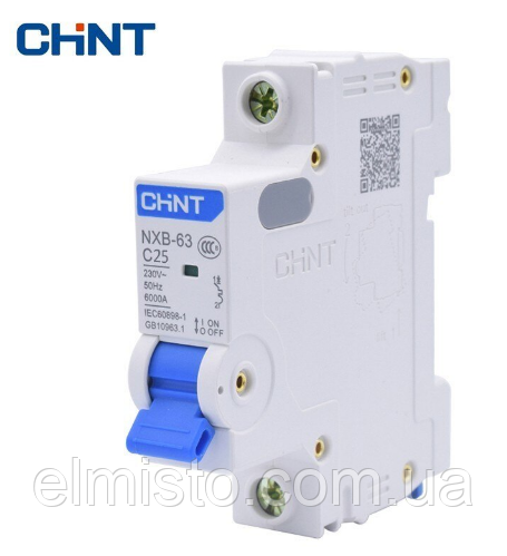 Модульный автоматический выключатель CHINT Electric NXB-63 1P 25А 6кА х-ка C для крепления на DIN-рейку - фото 1 - id-p1347574987