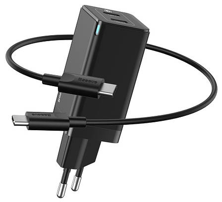 Зарядний пристрій (швидка зарядка) для телефону Baseus GaN2 Q.Charge 2хType-C 45W Чорний (CCGAN-M01), фото 1