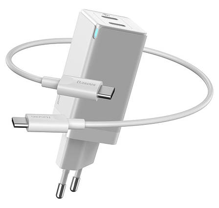 Зарядний пристрій (швидка зарядка) для телефону Baseus GaN2 Q.Charger 45 W 3 А Білий (CCGAN-M02), фото 1