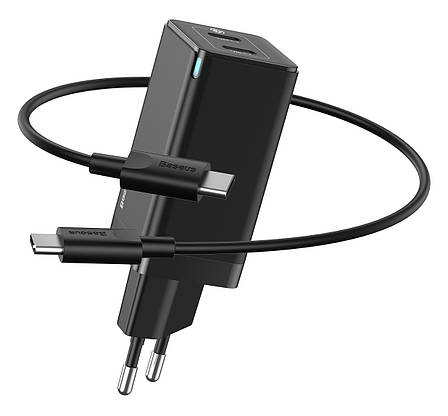 Зарядний пристрій (швидка зарядка) для телефону Baseus GaN2 Q.Charger 45 W 3 А Чорний (CCGAN-Q01), фото 1