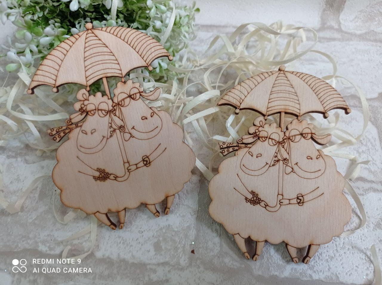 Пара овець заготовка до Великодня, фанера 11х7,5см, фото 1