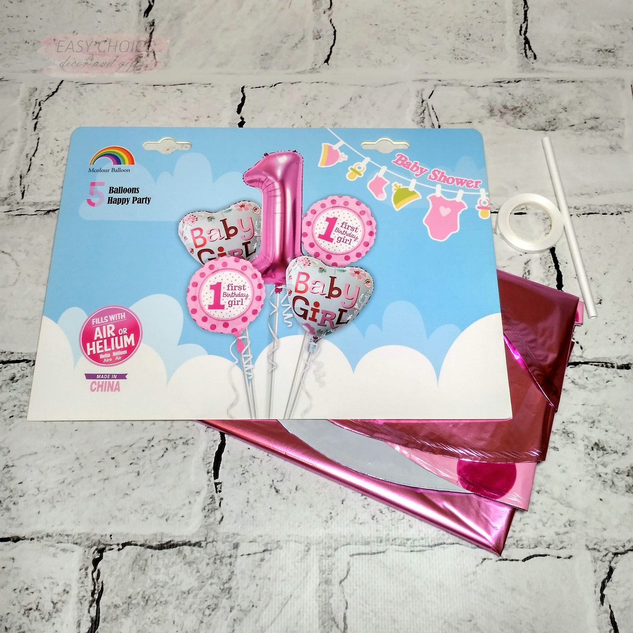 Повітряні кульки Перший день народження Дівчинка Baby girl, 5 шт Рожеві T-032-1
