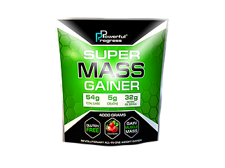 Гейнер Powerful Progress Super Mass Gainer 4000 г (32% білка)  ( полуниця )