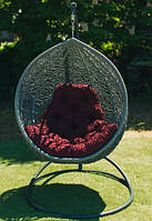 Кресло-кокон подвесное из ротанга Глория со стойкой серый-бордо