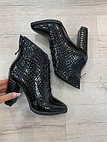 Ботинки женские на каблуке, лаковые под питон, черные. Натуральная кожа .Обувь демисезонная, весенняя, 36-41р 37