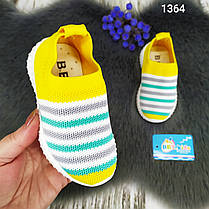 Дитячі текстильні мокасини тапочки для дівчинки жовті в смужку, фото 4