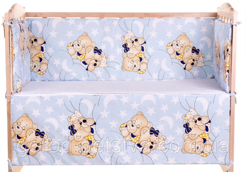 Захист суцільні бортики бампер на 4 сторони в дитяче ліжечко 120*60 см на завязочках висота 37 см, фото 1