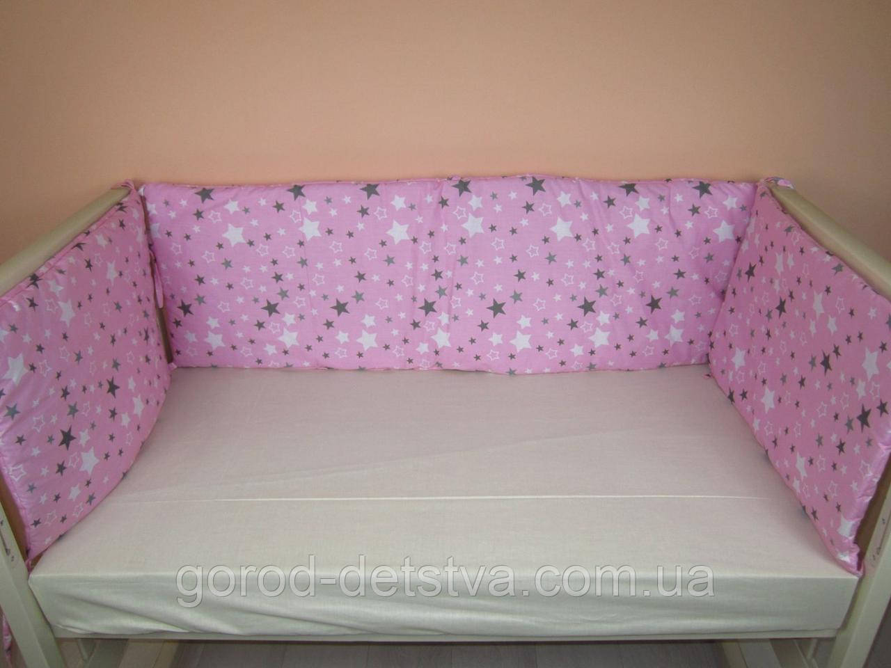 Захист суцільні бортики бампер на 4 сторони в дитяче ліжечко 120*60 см на завязочках висота 37 см, фото 1