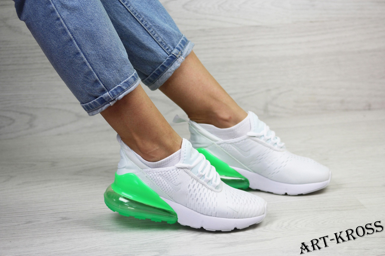 Жіночі спортивні кросівки Nike Air Max 270 сіточка білі з салатовим