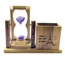 Годинник пісочний з підставкою для ручок фіолетовий пісок 19х15х5,5см (32235C)