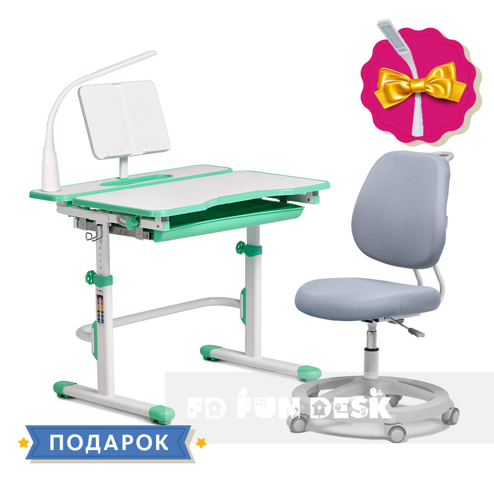 Комплект зростаюча парта Cubby Fressia Green+підліткове крісло для дому FunDesk Primo Green