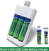 Зарядное Устройство на 3 Аккумулятора AA/R6 AAA(R3) Ni-MH и Ni-Cd от USB