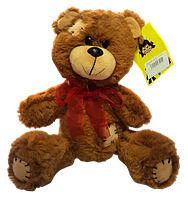 Іграшка М'яка Ведмедик з бантом, латкою коричневий 21 см В228/0