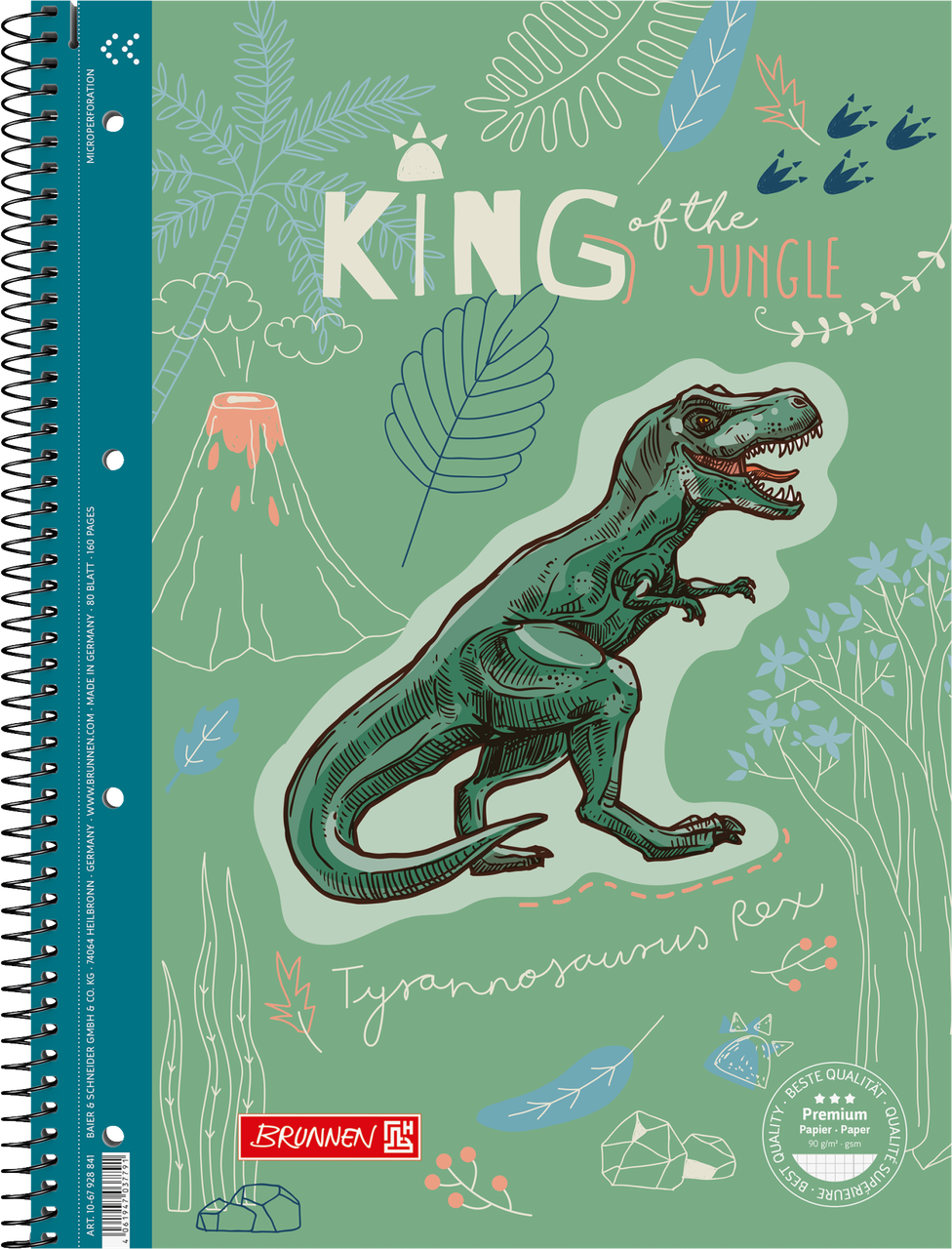 Зошит коледж-блок Brunnen А4 на спіралі в клітинку 80 аркушів 90 г/м2 обкладинка Динозавр 1067928841