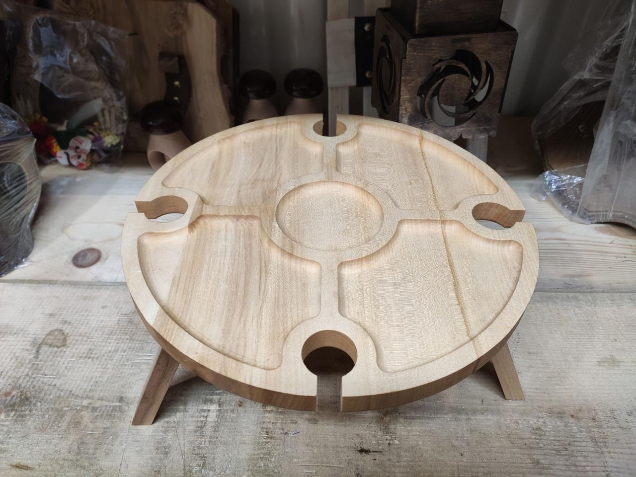 Дерев'яний винний столик розкладний 35 см клен, фото 1