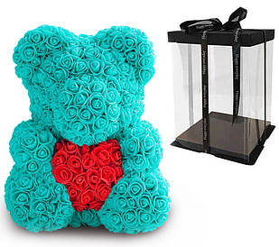 Мишко з серцем 3D троянд Teddy Rose 40 см, Білий