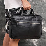 Портфель чоловічий шкіряний діловий. Сумка для ноутбука з натуральної шкіри (чорний), фото 2