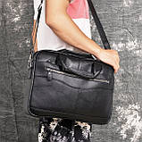 Портфель чоловічий шкіряний діловий. Сумка для ноутбука з натуральної шкіри (чорний), фото 7